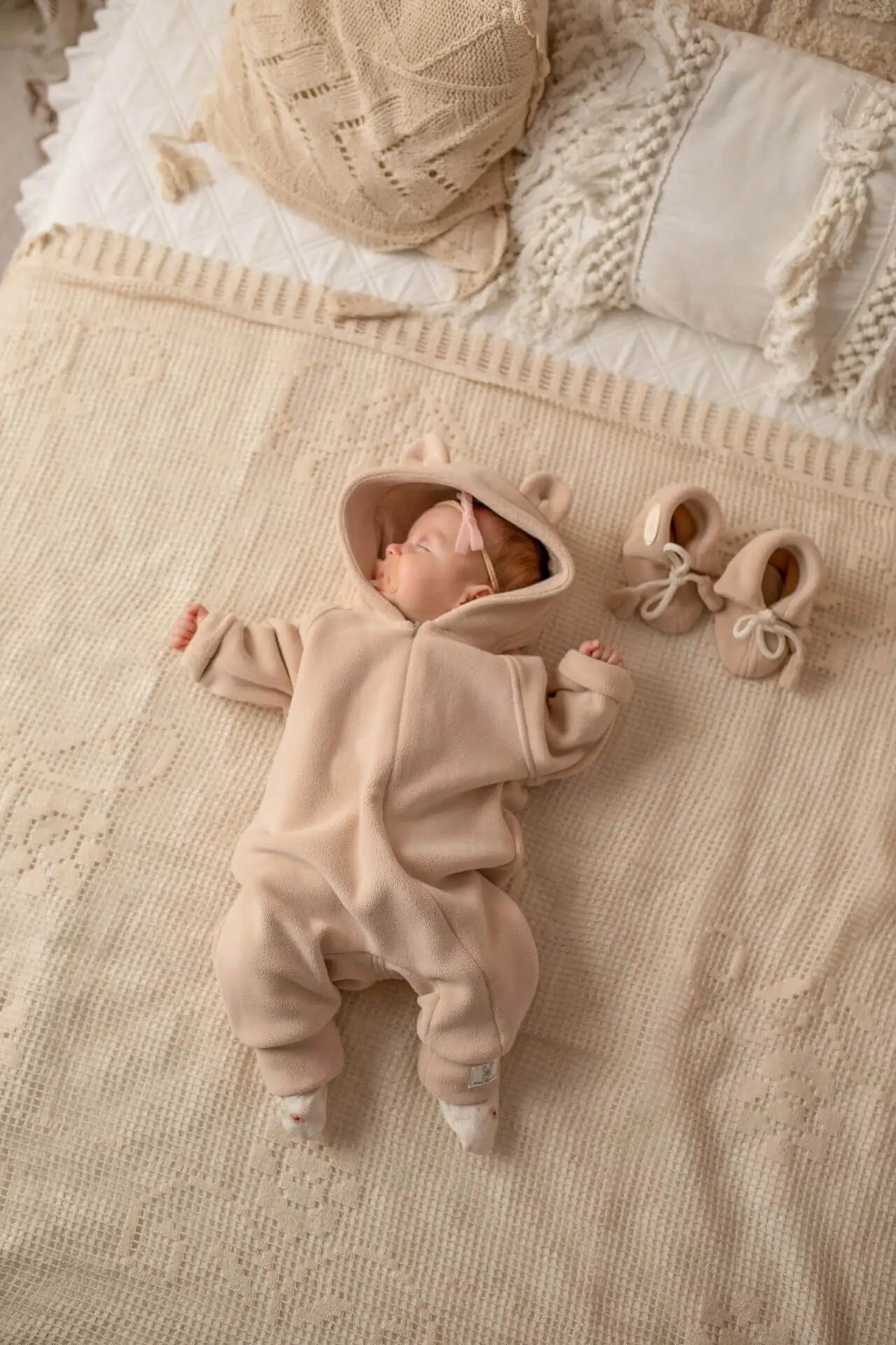 Baby Overall Pramsuit Teddy Bear Beige 0 12 months