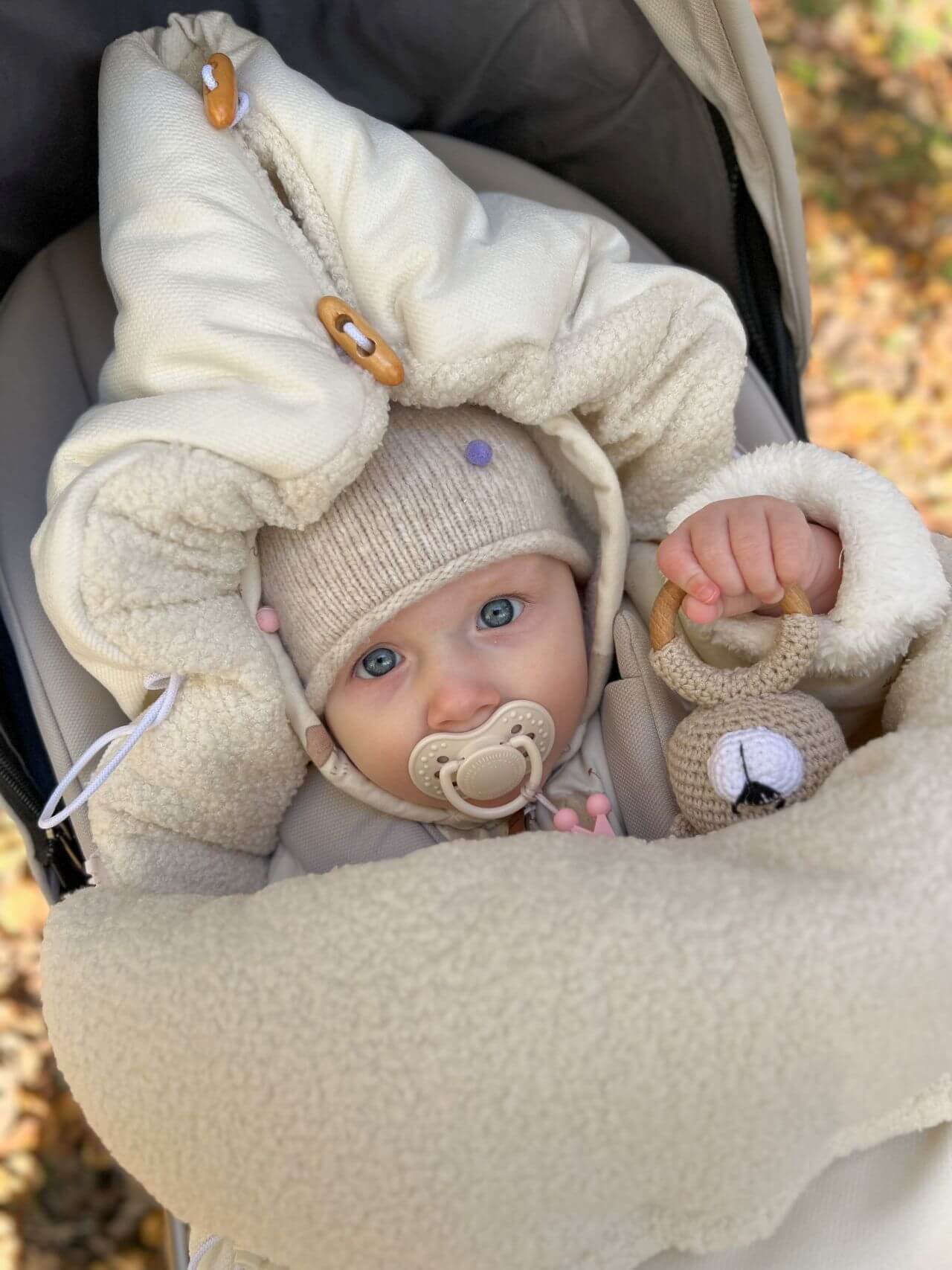 Handmade Baby Footmuff Boucle with Velvet Cream The Baby Den