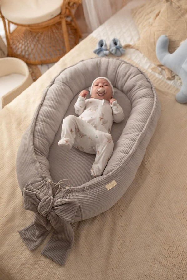 Handmade Soft Corduroy Velour Baby Nest - Grey