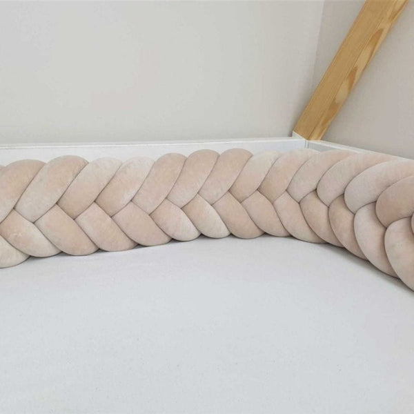 Velour Cot Bumper - Fishtail Braid - Beige (120-400cm) | PRE-ORDER