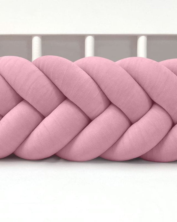 Velour Cot Bumper - Fishtail Braid - Dar Pink (120-400cm) | PRE-ORDER