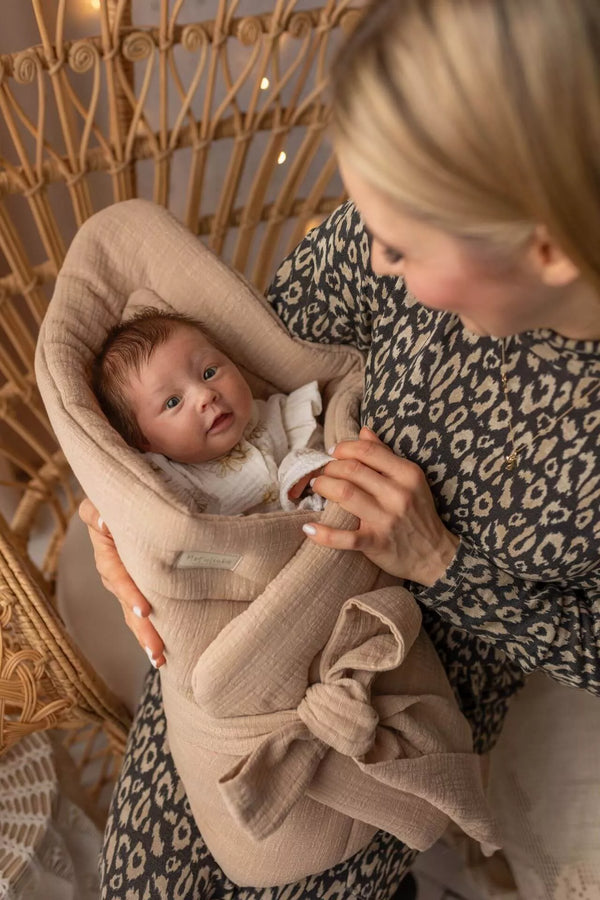 Newborn Baby Swaddle Blanket  - 100% LinenLook Muslin - Cappuccino