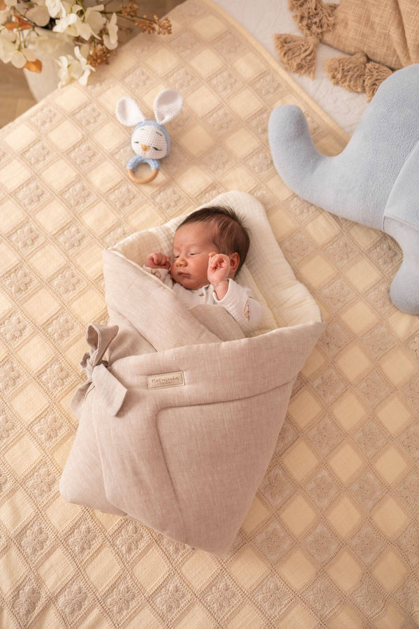 Newborn Baby Swaddle Blanket - Herringbone Linen & Muslin