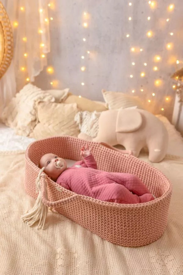 Rose crochet Moses basket for a baby girl