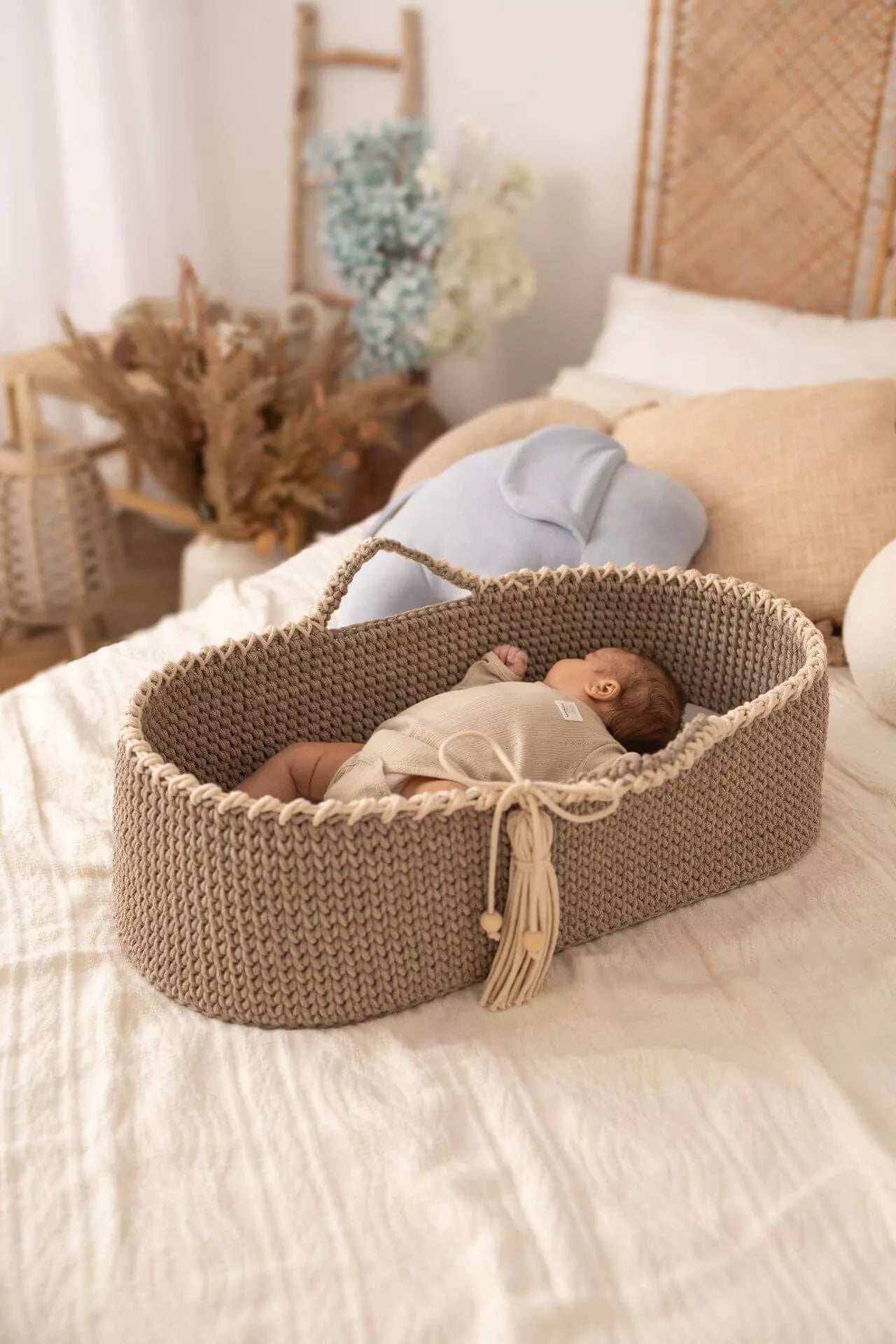 Two-Tone Handmade Crochet Moses Basket: 100% Cotton Comfort for ...
