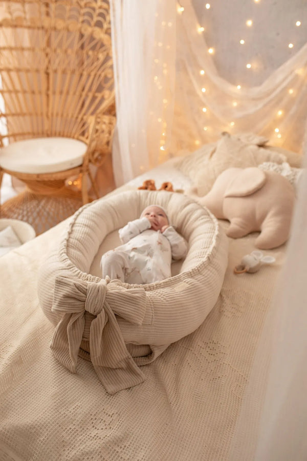 Handmade Soft Corduroy Velour Baby Nest - Beige
