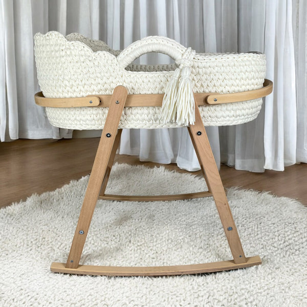 Handmade Scalloped Edge Crochet Moses Basket with a Stand - 100% Cotton T-shirt Yarn