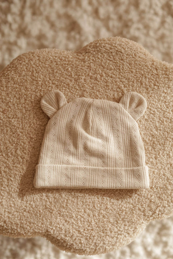 Soft Cotton Baby Hat with ears - Beige Openwork