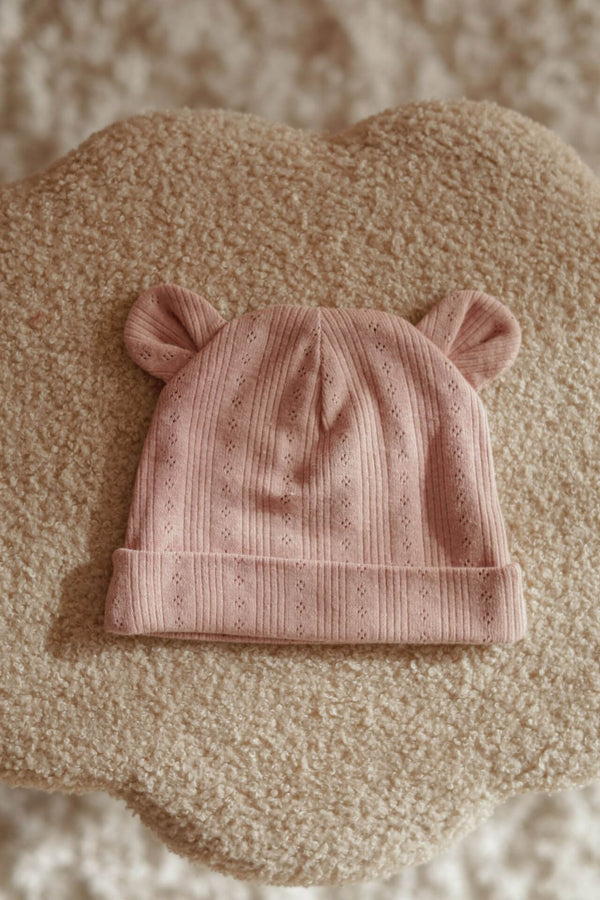 Soft Cotton Baby Hat with ears - Pink Openwork