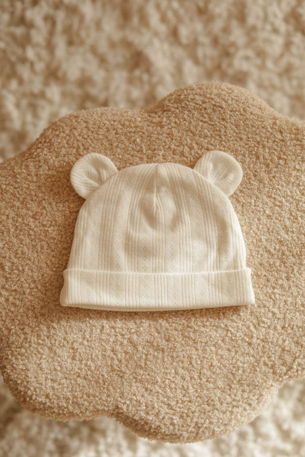 Soft Cotton Baby Hat with ears - Cream Openwork