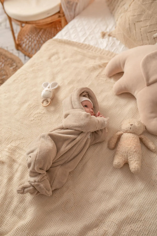 All-in-one Fleece Baby Pramsuit - Beige (0-12 months)