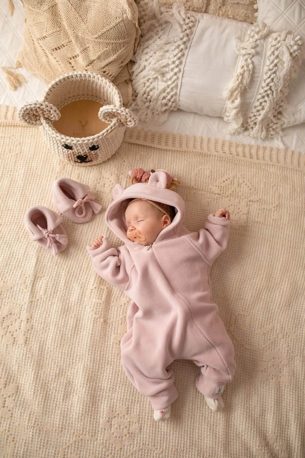 Baby Overall Pramsuit "Teddy Bear" - Powder Pink (0-12 months)