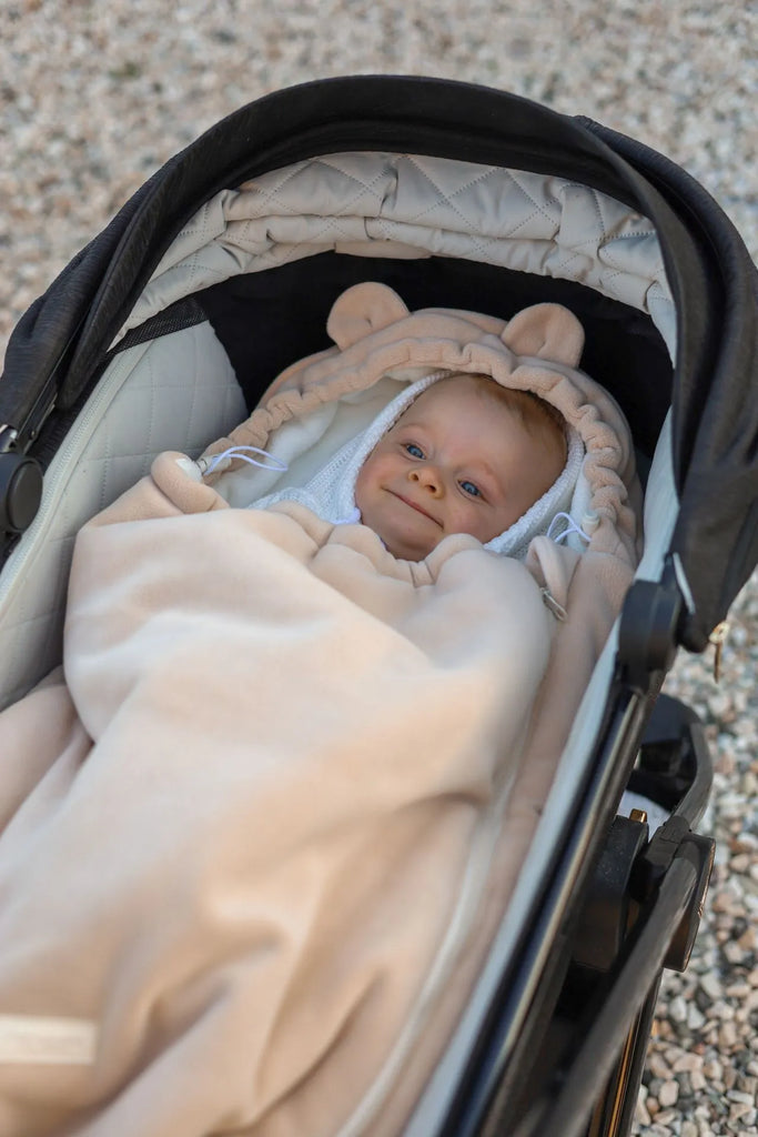 3 in 1 Plush Sleeping Bag Footmuff with Hand muff Beige The