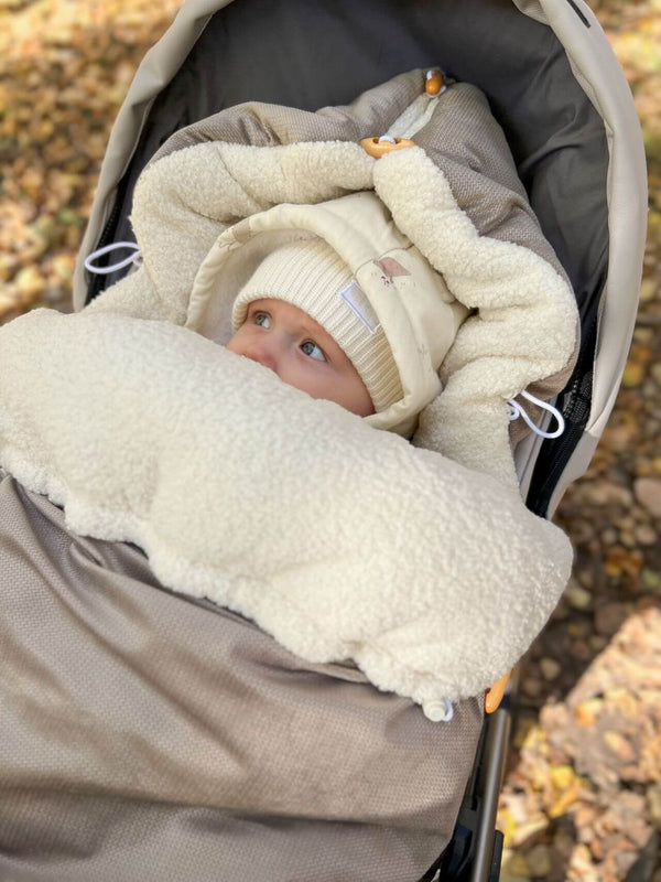 Footmuff & Hand muff Set - Bouclé with Velvet - Golden Beige