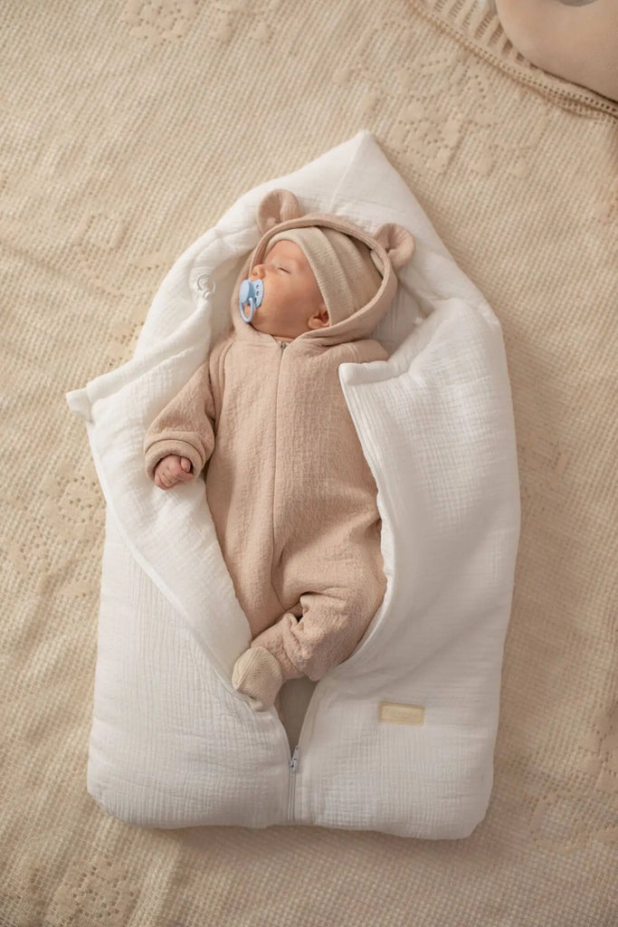 2-in-1 Cotton Muslin Sleeping Bag - Cream