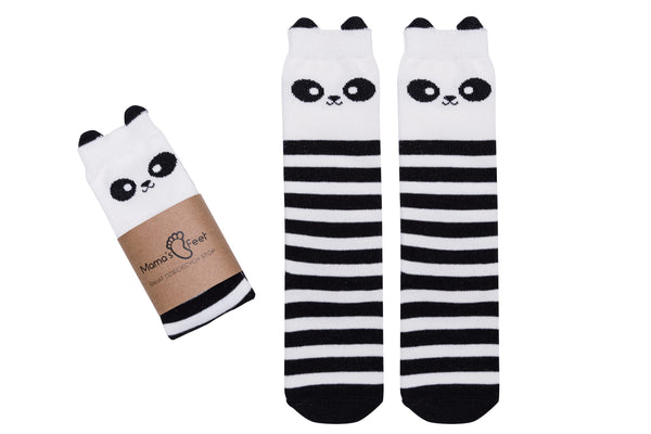 Mama's Feet Children's Knee-High Animal Socks (non-slip) - Vanda the Brave Panda