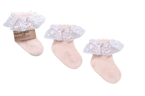 Mama's Feet Children's Socks with lace Vintage Love - Apricot