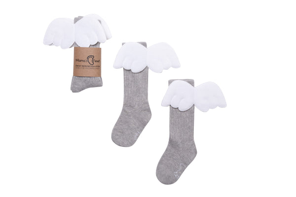 Mama's Feet Children's Knee-High Socks with wings - Grey Angels