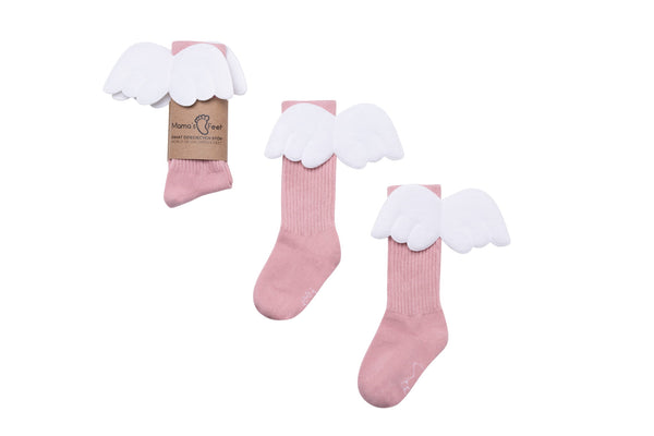 Mama's Feet Children's Knee-High Socks with wings - Pink Angels