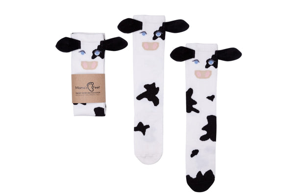 Mama's Feet Children's Knee-High Animal Socks with ears - Cow