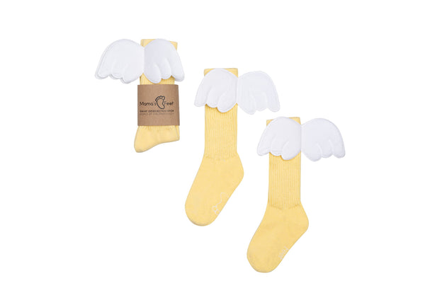 Mama's Feet Children's Knee-High Socks with wings - Canary Yellow Angels