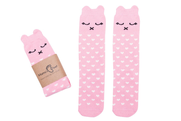 Mama's Feet Children's Knee-High Animal Socks (non-slip) - Lilly the Pink Kitty
