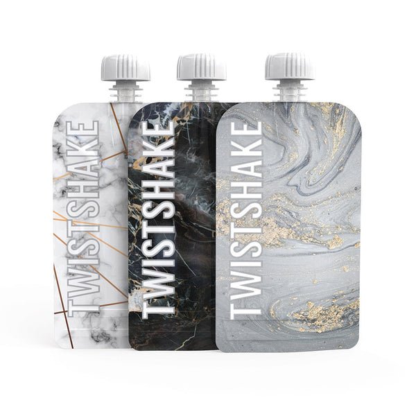 Twistshake Reusable Baby Food Pouch 100ml - Marble - Pack of 3