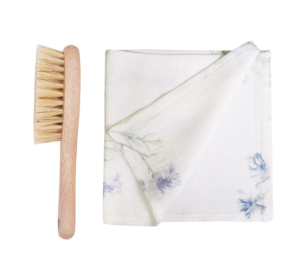 Lullalove Natural Baby Hairbrush with Pig's Bristle & Washcloth
