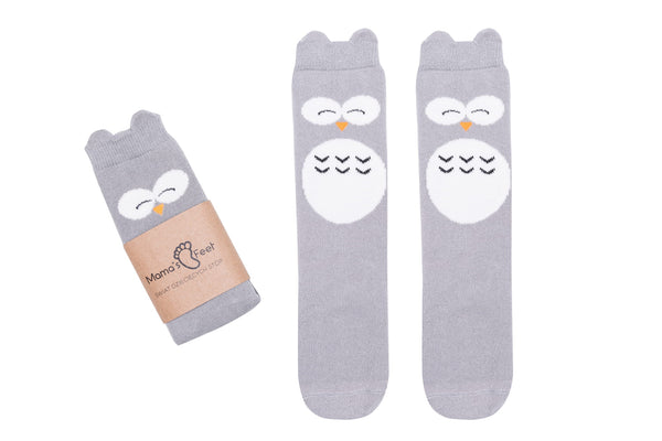 Mama's Feet Children's Knee-High Animal Socks (non-slip) - Hank the Wise Owl