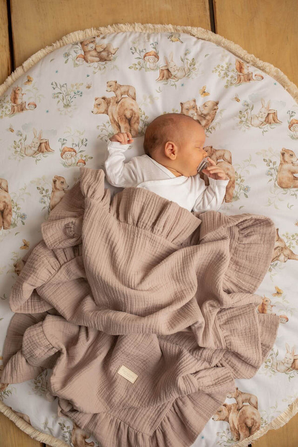 Light Organic Muslin Baby Blanket with a frill - Beige