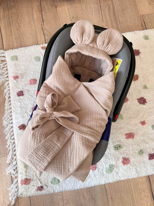 Handmade Car Seat Blanket - 100% Muslin Cotton - Beige