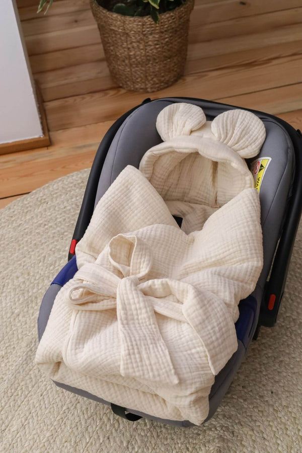 Handmade Car Seat Blanket - GOTS Organic Muslin Cotton - Vanilla