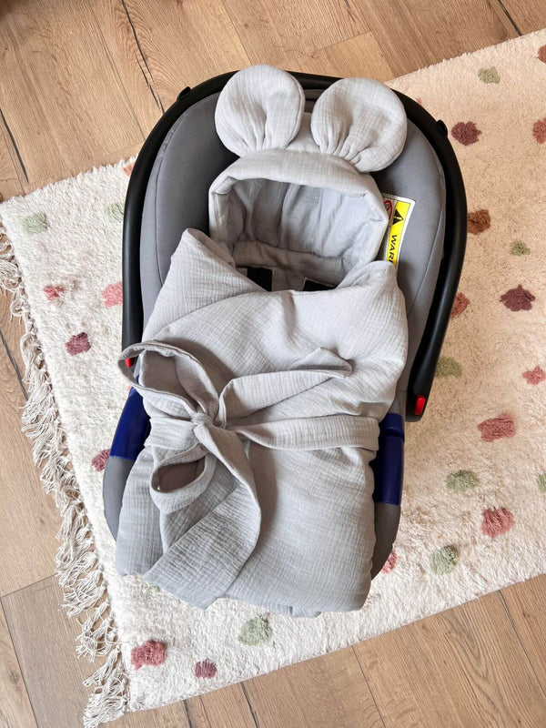 Handmade Car Seat Blanket - 100% Muslin Cotton - Grey