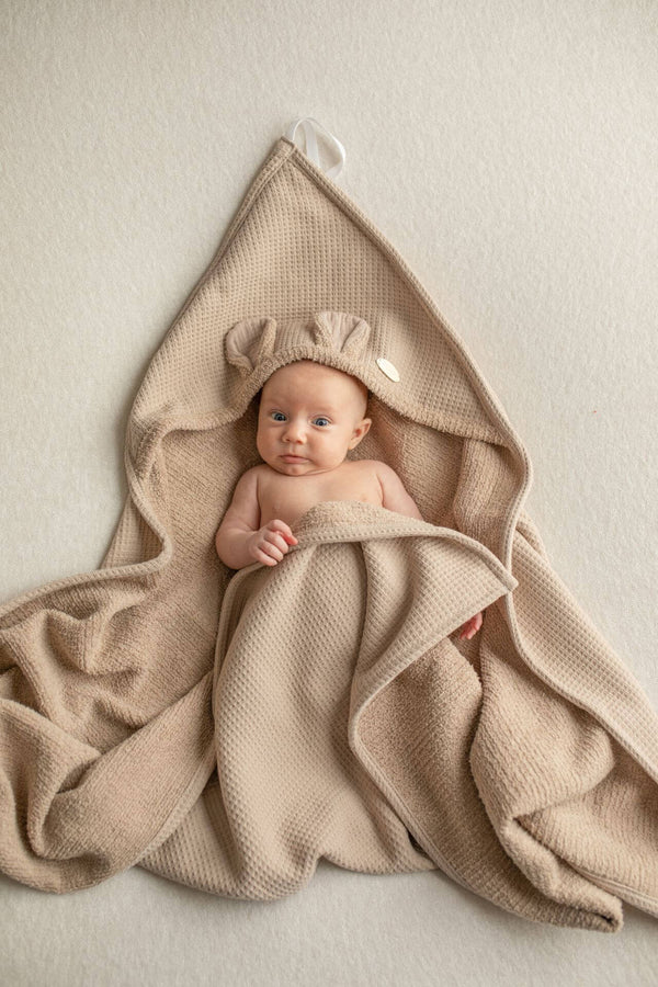 Hooded Baby Towel - Soft Cotton Terry - Beige