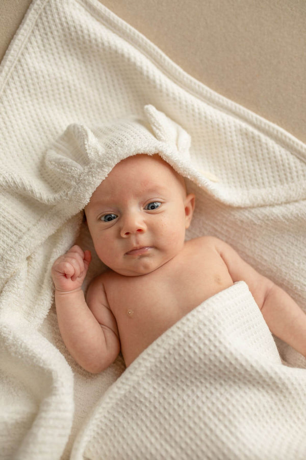 Hooded Baby Towel - Soft Cotton Terry - Cream