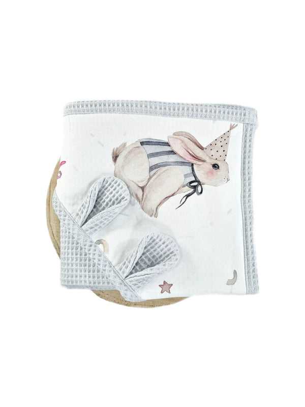 Hooded Baby Towel - Cotton Wafer - Bunnies