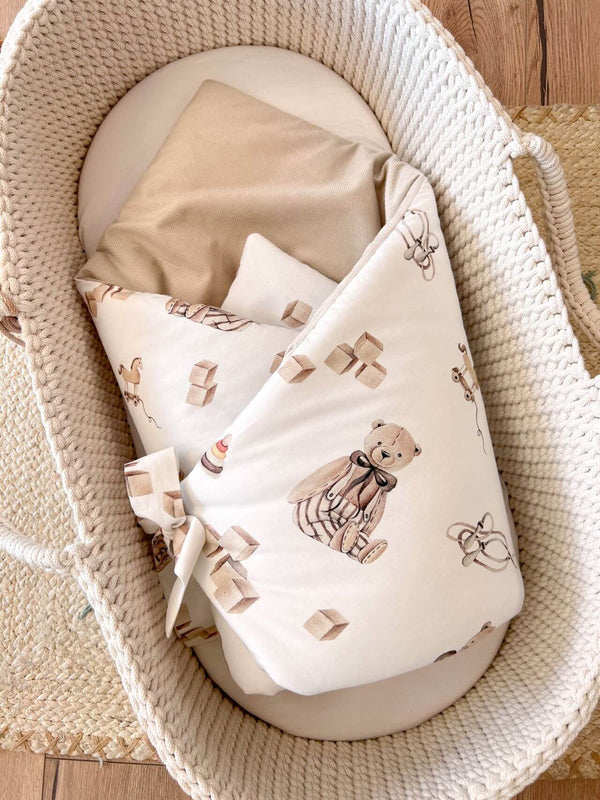 Newborn Baby Swaddle Blanket - Retro Teddy Bear with Beige Velvet