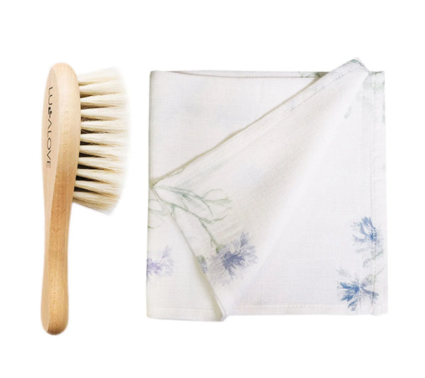 Lullalove Natural Soft Baby Hairbrush with Goat's Bristle & Washcloth